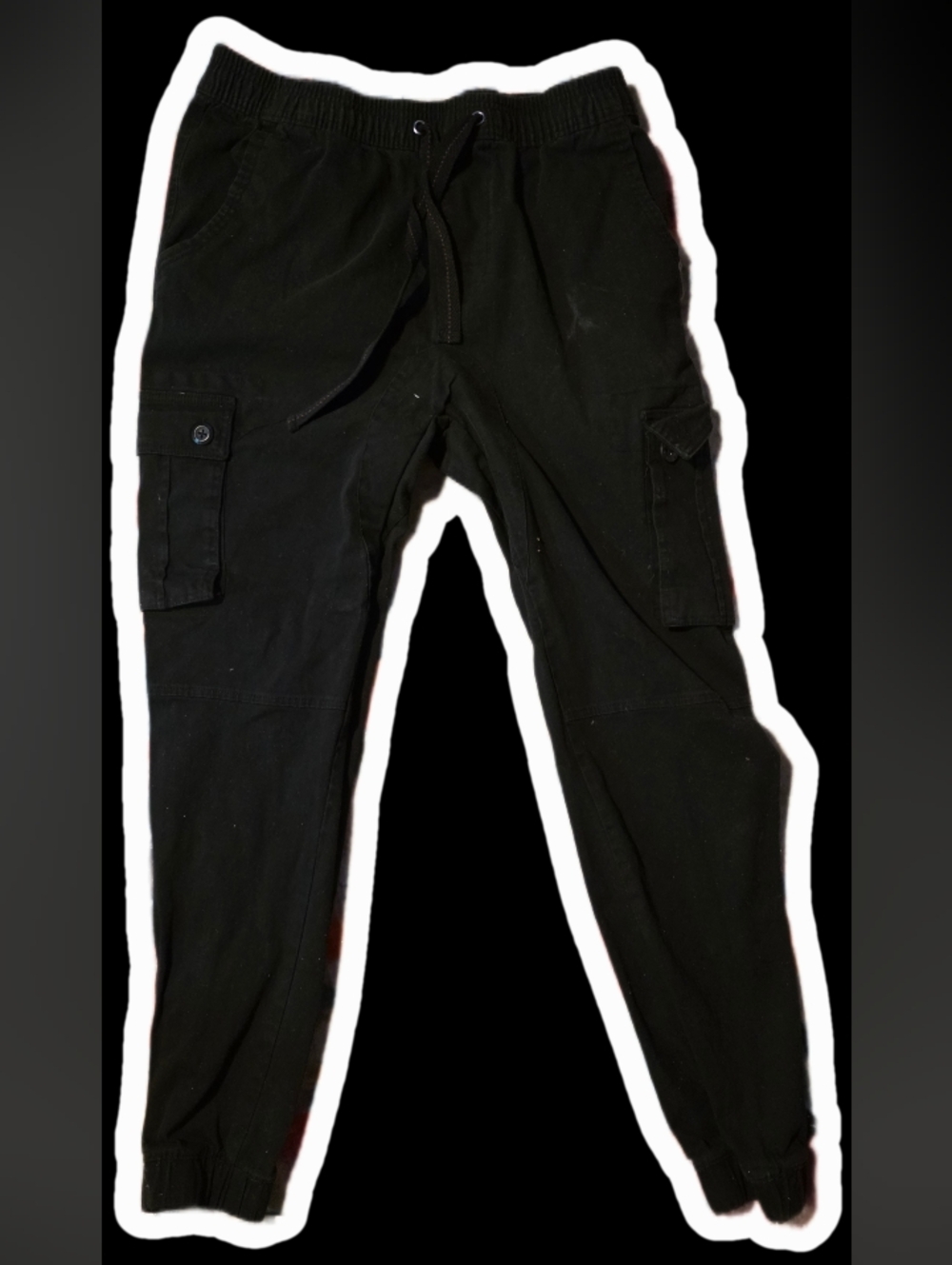 GalaxyMen's Black Cargo  Pants . Taperered Legs W/ Elastic Band Cuff, 6 Pockets